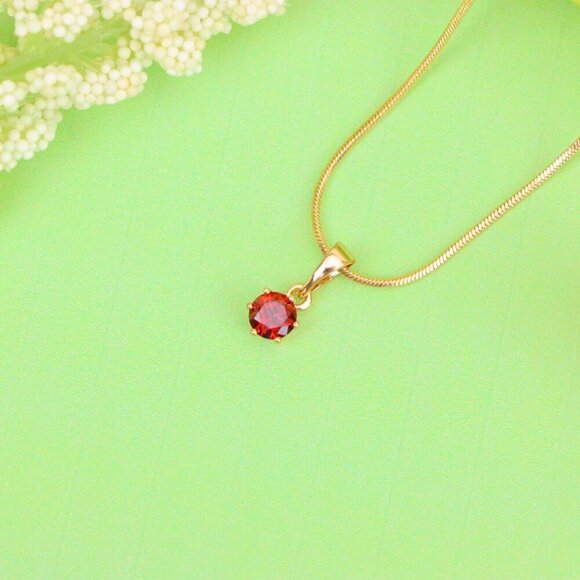 "Tiny Round Red Stone Rose Gold Pendant – Minimalist Design, XPPT1600 - Picture 4 of 13